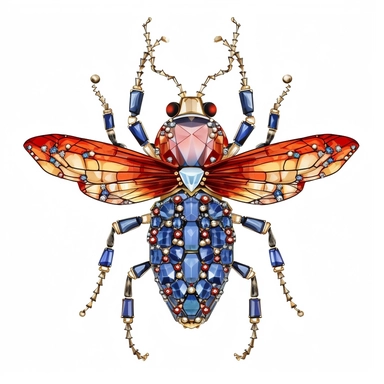 full body clipart of a bejewelled beetle on transparent background