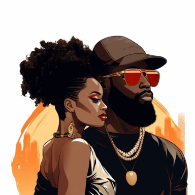 graphic design of Afro Black Couple, wearing black sunglasses, black king and queen couple, Melanin couple, Vector Clipart Cricut Silhouette Cut, 8K, HD, white background, isolated