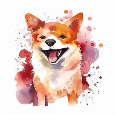 watercolor cool retro dog clipart, japanese cartoon art style, showing the emotion of joy and hapopiness, vibrant colors, beautiful.