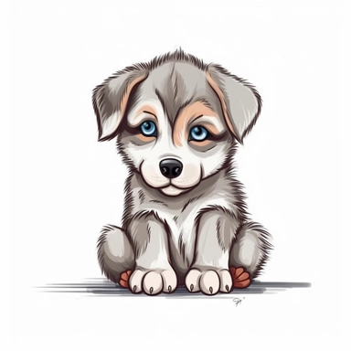 single isolated asset, cute adorable Siberian Huskie puppy pouting, front view, chibi style, watercolor, professional vector clipart, white background