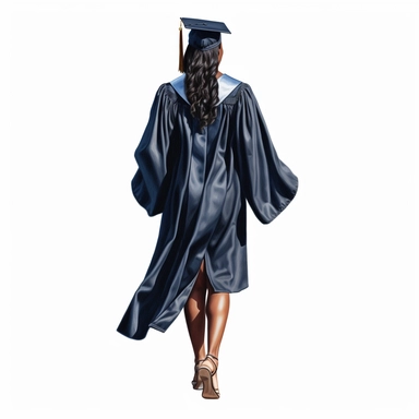 Full body from behind, model style, beautiful black woman, with trendy clothes, influencer, on graduation from college, clip art, highly detailed, clip art, watercolor art, high definition, white background, transparent background, art
