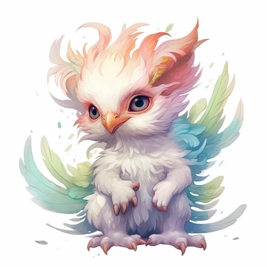 baby griffin, clipart, intense white and deep pastel colors, dnd, watercolor, no background, isolated on a white background, self contained, well defined edges, by amy sol and magali villeneuve and susan bourdet and ross tran, spaced out, glowy, intricate, 8k