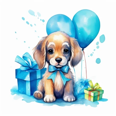 watercolor clipart white background moving living blue cartoon cute puppy dog birthday