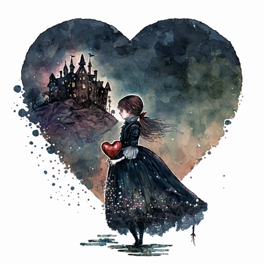 dark academia, heart, fairytale, folk art, max liebermann, watercolor, white background, clipart, cute, illustration, comic, glitter, magic
