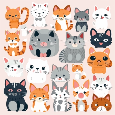Funny cats clipart Cute cat clip art Kawaii kitten Kitty icons Pet illustrations Printable stickers Planner supplies Vector Commercial use