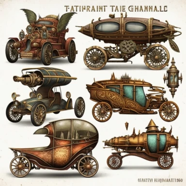Steampunk Cars Clipart - fantasy clip art graphics and collage sheets for altered art or junk journals