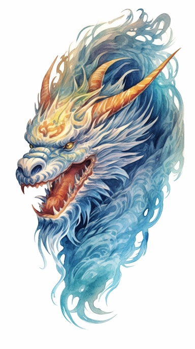 Bird-Body Chinese Dragon-Head Deity,Summit of the Skies,Chinese style,watercolor clipart, high quality,high detail,32K