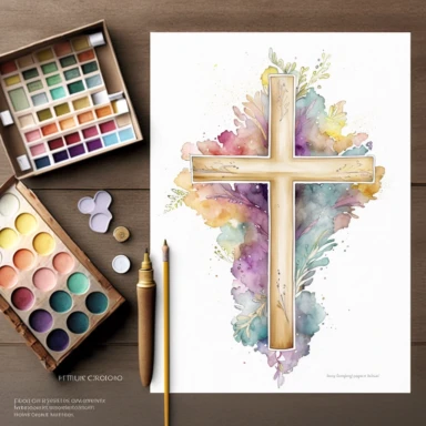 Cross Clipart, Watercolor Christian light wooden cross, Baptism Cross, Wedding Invitations, Holy Spirit, Religious Illustration