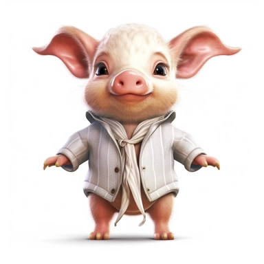 Adorable cute fantasy baby pig dressed like diplomat standing in dynamic pose,front view,fullbody,sharp through out,happy expression, nursery art, clipart image, lineart image, white background, very detailed, 8k, composition wide shot