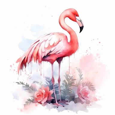 toile art, light watercolor, feminine flamingo, clipart
