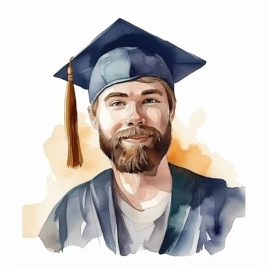 watercolor male student with beard graduation clipart on a white background