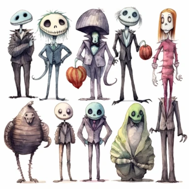 watercolor nightmare before christmas characters clipart