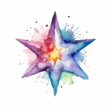 watercolor clipart, one individual star, exploding , white background