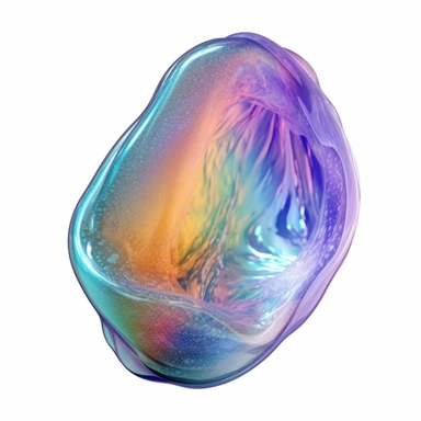 2d irridescent transclucent blob, white background, clipart, looking from above