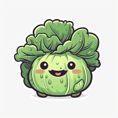 cute Cabbage, happy and smiling, bold line, clipart, sticker, white background, no shadow, 8k detail