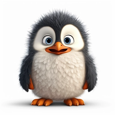 a single clipart image png graphic of a Realistic 3D cute friendly pixar style 3D animation Clipart Cute Fluffy Hairy Penguin PNG Illustration