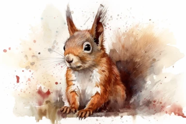 A highly detailed watercolor clipart of an isolated squirrel, by Laura Harris, watercolor specialist, realistic texture, detailed brushwork, high-resolution 300 dpi, nature-inspired art, intricate artwork, fine art quality, animal portrait, botanical art, isolated on white