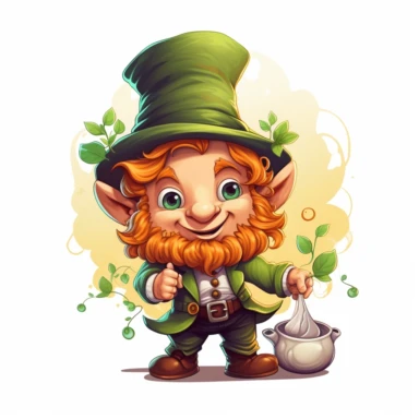 cute fantasy leprechaun, clipart, white background, no text, no caption