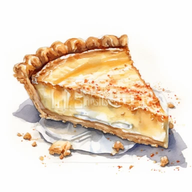 Indiana sugar cream pie sharp illustration clipart, watercolor art, insane detail, white background