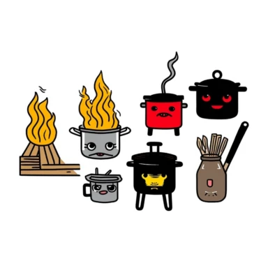 a set of black line clipart inspired by ramen and stickers and Lego and Funko Pop toys