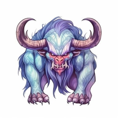 watercolor cartoon blue and purple tetrataur monster with colorful facial features, in the style of furry art, digital painting, cute and dreamy, manticore, #myportfolio, i can't believe how beautiful this is, detailed miniatures - Clipart desert cartoon t-shirt graphic, vector,contour, isolated on a white background