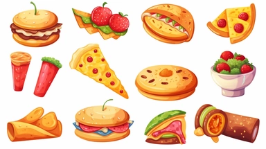 cartoon food clipart, isolated, white background, vector graphic