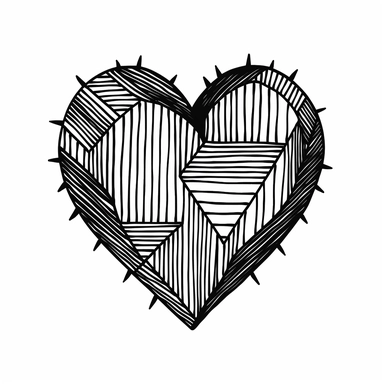Simple style heart clipart, black lineart with white background