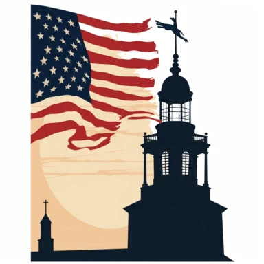 clipart image with iconic symbol, flag, and historic landmark from the American Revolution, perfect for DIY project and craft