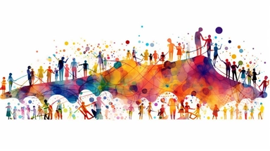 pixar style clipart, intricate, colorful, rainbowcolor, pop, social network connection concept, community, white background
