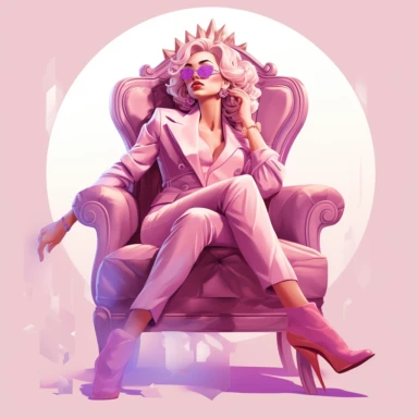 boss lady clipart fashion illustration sitting in a throne pastel pink purple orange gradient glam outfit