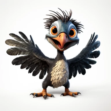 clipart, cartoon Microraptor, in the style of imax, playful and lighthearted compositions, childlike innocence and charm, uhd image, realistic and hyper-detailed renderings, movie still, utilizes, white background