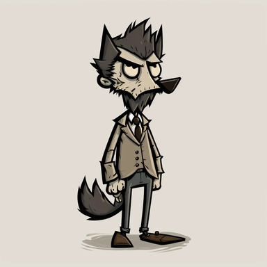don't starve together styled full body gray wolf, clipart,plain background