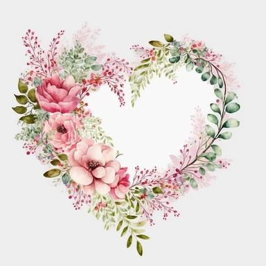 Watercolor Valentine, Valentine clipart, Heart clipart, Valentine PNG, Love clipart, Valentineday clipart, Heart wreath, Pink clipart, on white background