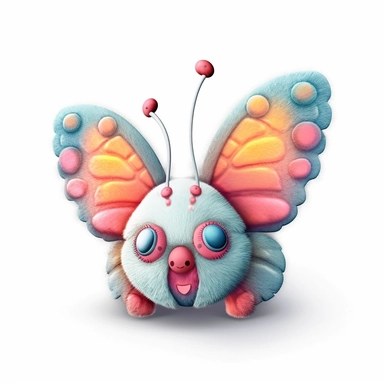 realistic digital painting, clipart of cute plush butterfly toy on white background