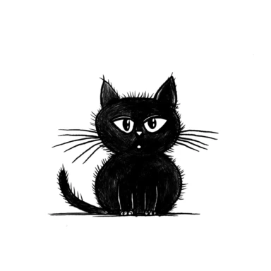 a piece of individual black line cat drawing. black simple line, empty inside. Only black color. Clipart, isolated on white background, hd