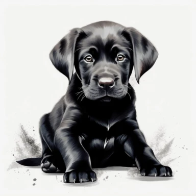 clipart drawing, black lab puppy, white background