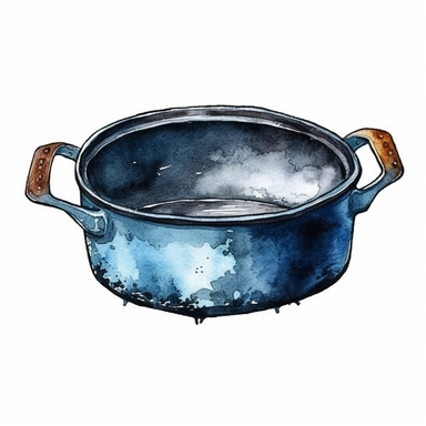 vintage cooking pan, watercolour and ink illustration, high quality, sharp image, clip art, white background