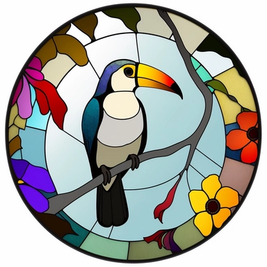 Toucan Colorful Stained Glass Circle Clipart, white background,