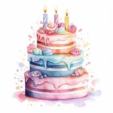 Watercolor happy birthday cake Clipart, white background, 8k