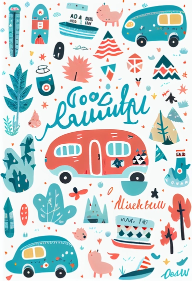 Cute Travel Around Canada pattern, Clipart,by Dr. Seuss ，Blush and bashful background, illustration art