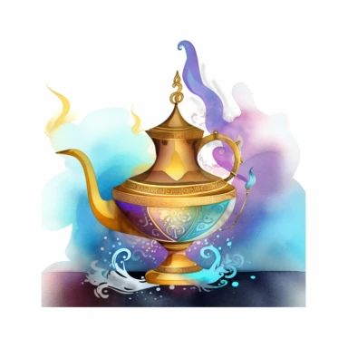 Magic Lamp Watercolor Sublimation Clipart, Clipart, white background, no watermark, no text, no word,