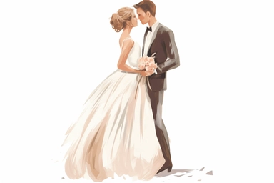 Illustration of a wedding clipart, hand - draw style, elegant, light pastel color, very minimalistic on white background