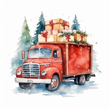 watercolor christmas truck clipart