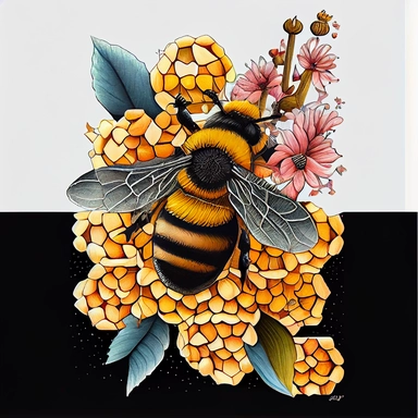 Div 5D Bee Floral Flower Leaves Leaf Full Diamond Painting, hand draw Illustration clipart, 4K, extremely detailed, detail to every pixel
