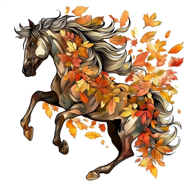 hand drawn png clip art color art of fall leaves horse