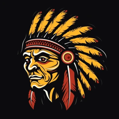 sports mascot logo chiefs, indian chief with headdress, simple, line art, clipart vector ready