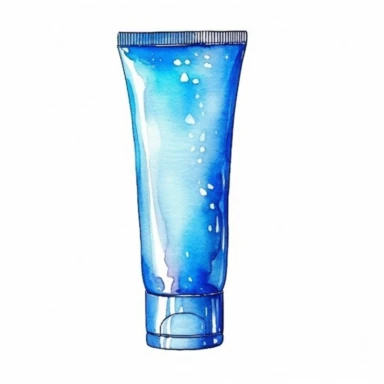 clipart watercolor blue sunscreen lotion tube, white background