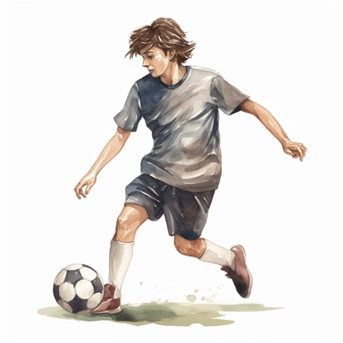 Watercolour of a teenage boy playing football , Clipart,Cartoon,hyper realistic, intricate detail isolated on a white background, high quality, sublimation, detailed, cartoon style