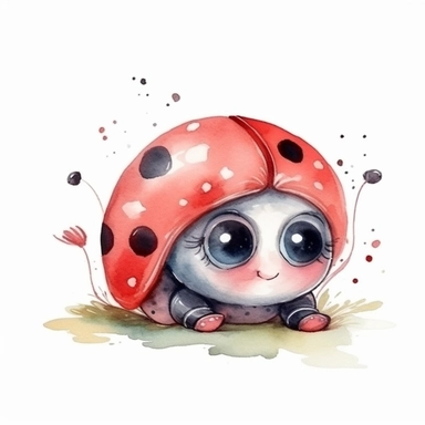 cute ladybug, watercolor, cartoon style, white background, clipart, isolated