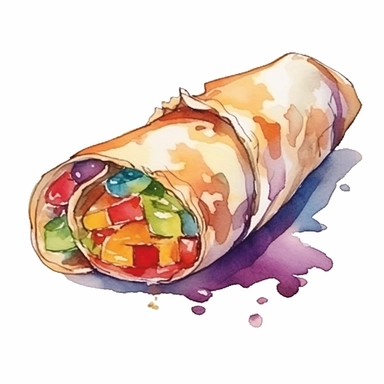 burrito, Watercolor style, Clipart,on white background with margins